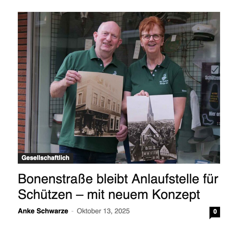 Artikel "Bonnenstraße bleibt Anlaufstelle für Schützen - mit neuem Konzept"