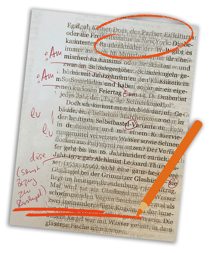 Korrekturseite - Qualitätssicherung und Faktencheck - wie Schwarze Tinte